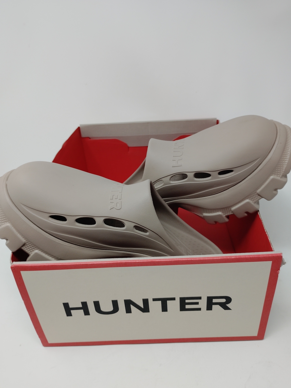 Hunter Beige Slip-On Clog Mules